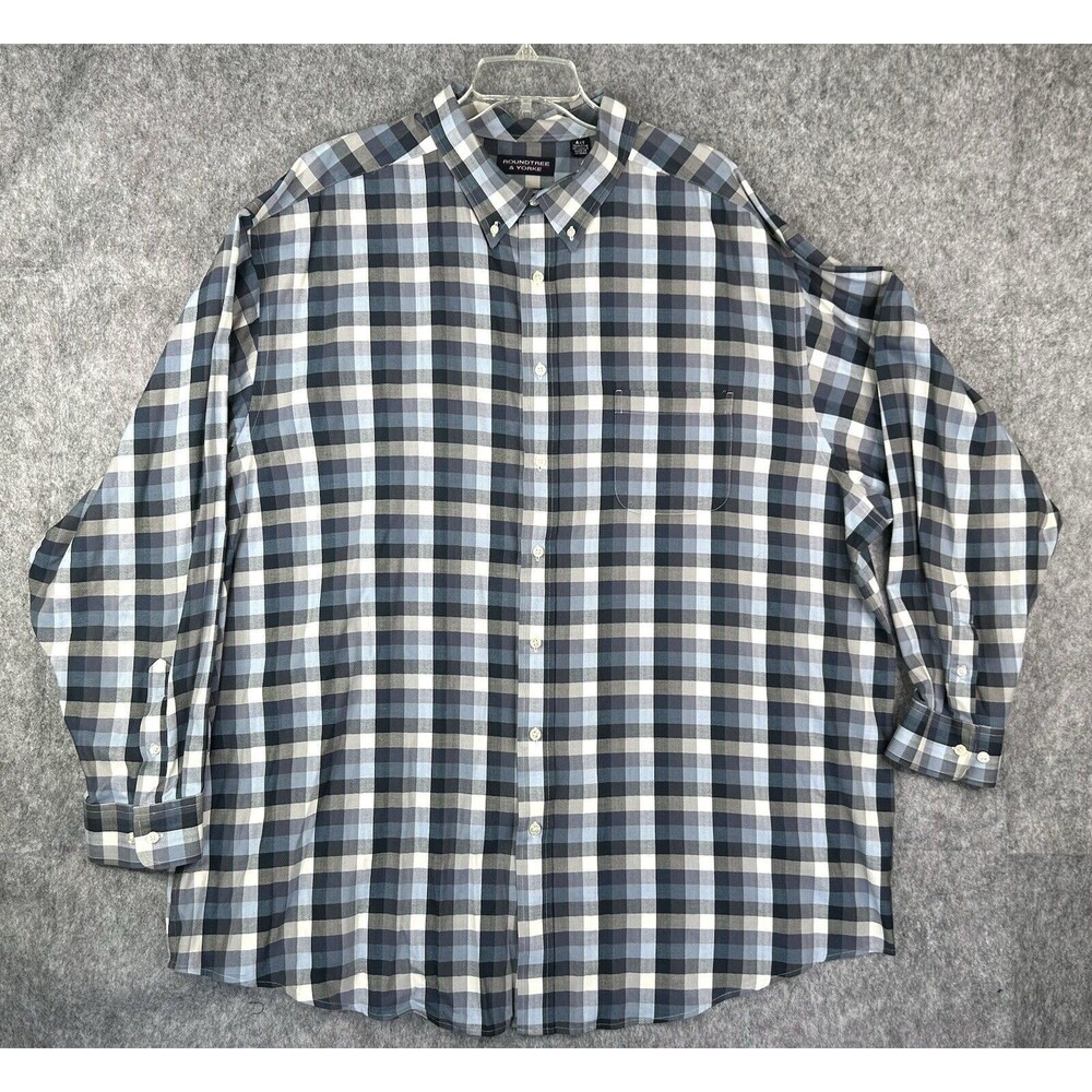 Roundtree & Yorke Shirt Men's 4XT Blue Plaid Check Long Sleeve